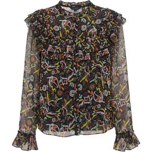 Ted Baker London Floral Paisley Ruffle Blouse Black Multi Color Button Front 4